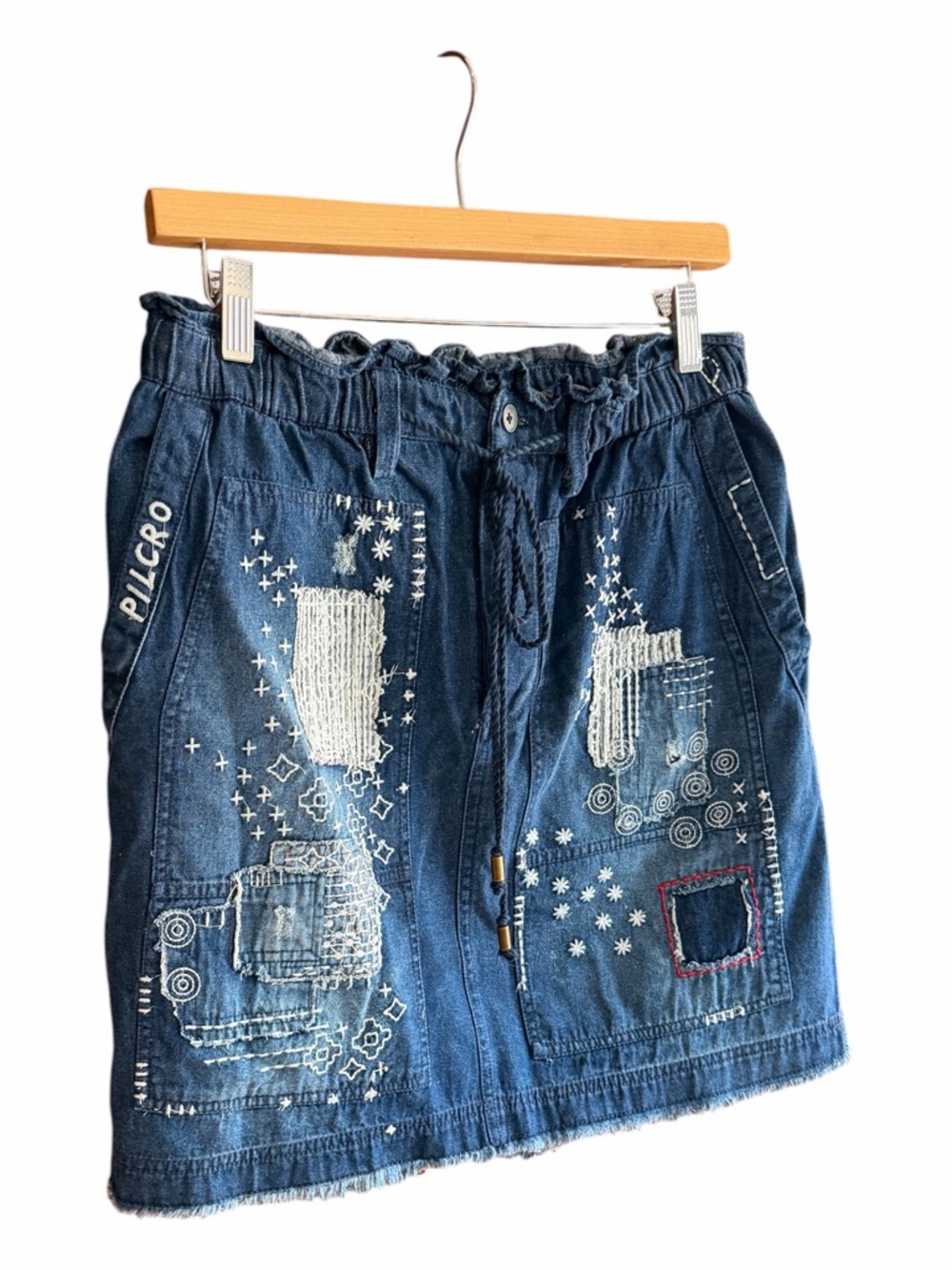 ANTHROPOLOGIE PILCRO Patchwork Denim Mini Skirt M - Picture 6 of 16